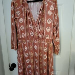 LuLaRoe Terracotta and Cream Geometric Midi Dress